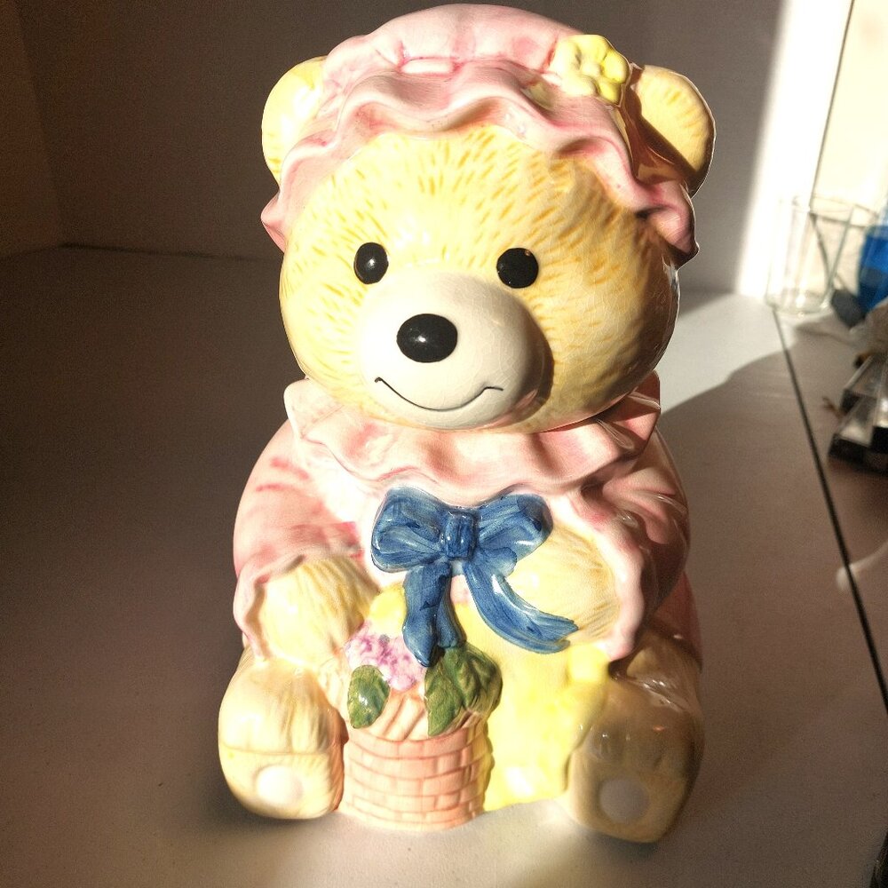 Vtg Teddy Bear Cookie Jar 11"